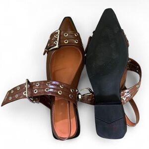 Brown Buckled Leather Women's Shoes